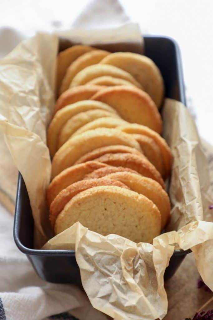 Keto sugar cookies in a container