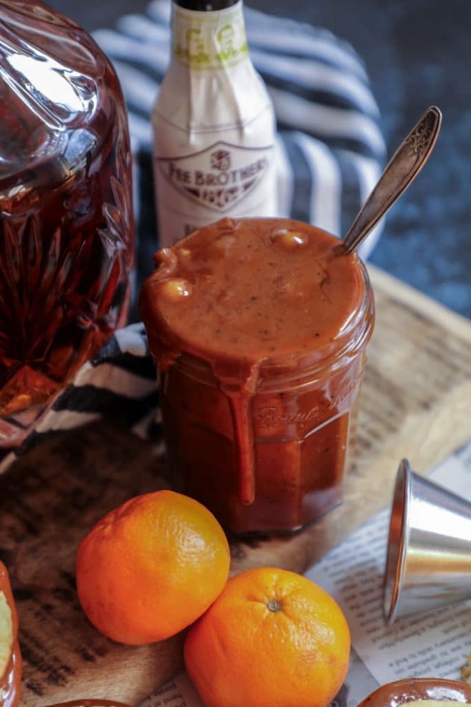 A jar of keto old fashioned caramel sauce.