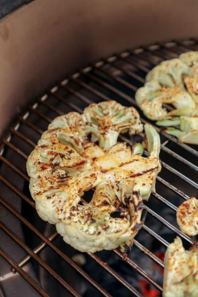 Seared cauliflower over the grill.