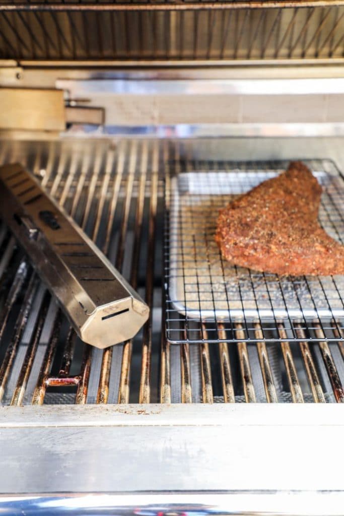 Indirectly cooking the tri-tip on the gas grill.