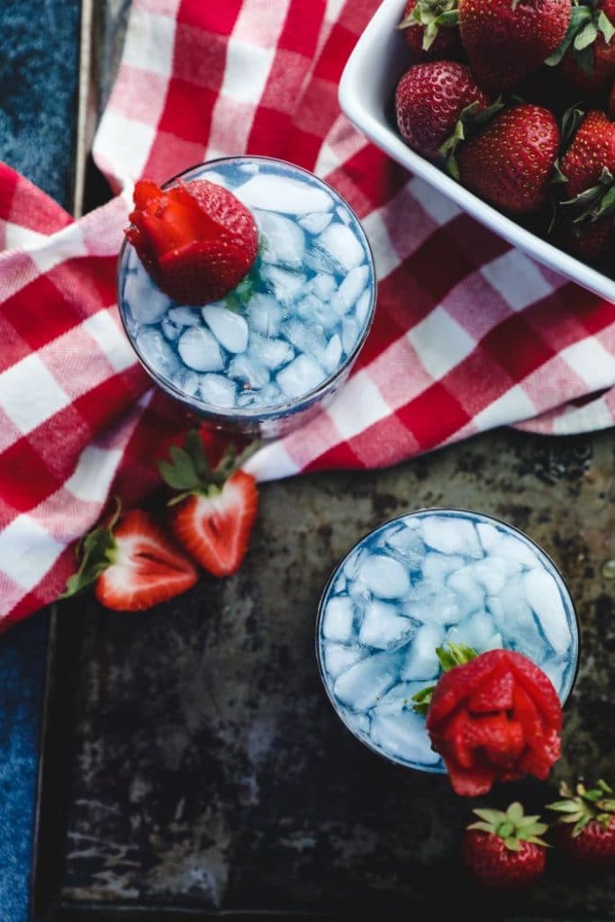 two red white &amp; blue keto cocktails - overhead shot