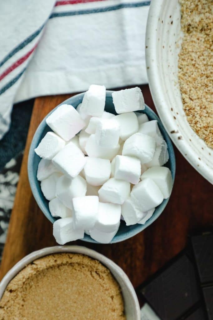 A bowl of cut up, sugar free marshmallows