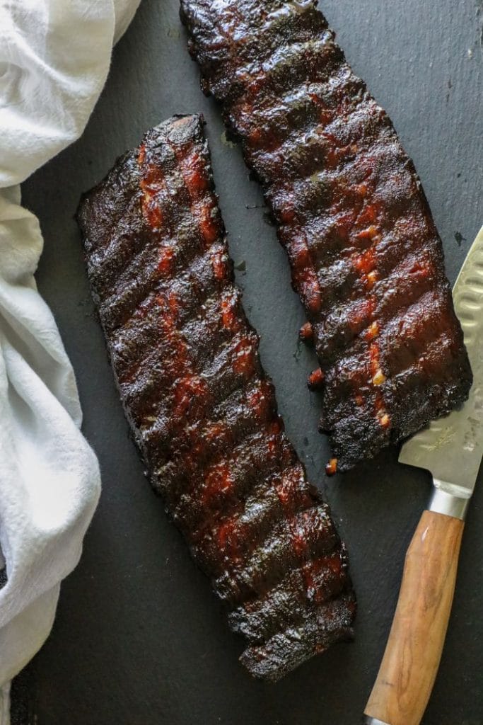 A close up of cooked ribs.