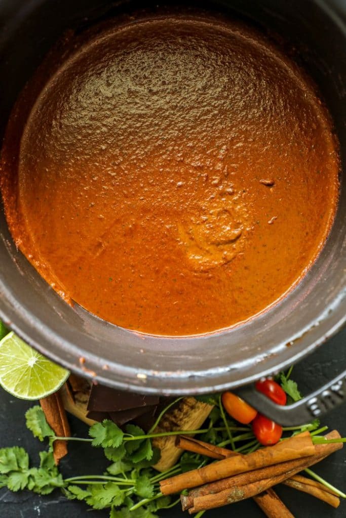The mole sauce after its been blended until smooth