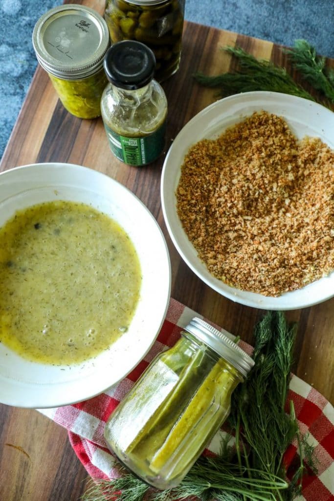 Dill pickle egg wash with pork panko bread crumb coating.