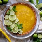 Keto key Lime Tart with lime rounds over the top.
