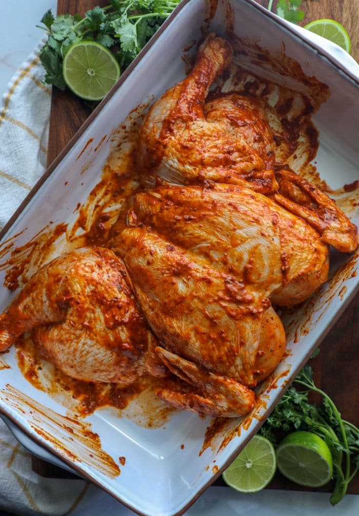 Marinated spatchcock chicken tinga