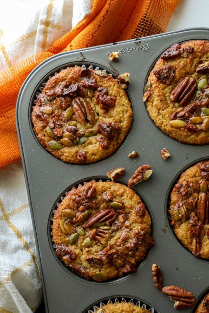 Keto Pumpkin Muffins, baked in the muffin tin.