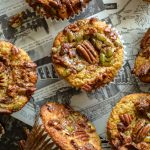 Keto pumpkin muffins on a tray.