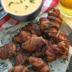 Bacon Wrapped Chicken Wings with Beer Cheese Sauce