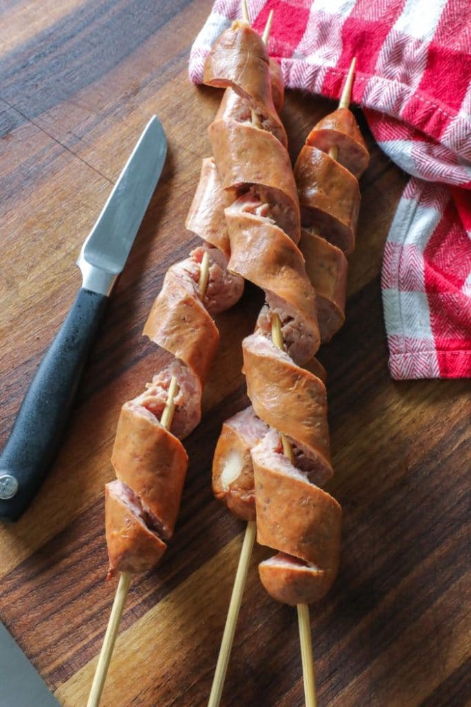 how to spiralize smoked sausage on a stick