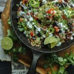 Easy Cauliflower Gnocchi Nachos in a cast iron skillet