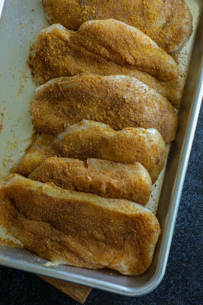 Seasoned Chicken breast with curry spices.