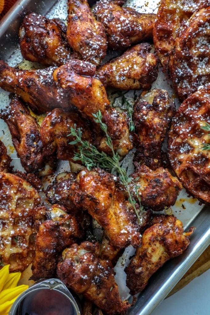 Grilled Pumpkin Spice Chicken Wings on a platter