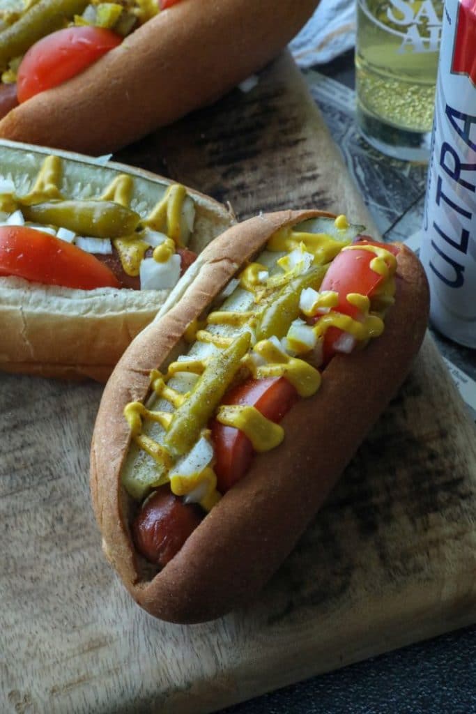 Classic Keto Chicago Hot Dog on a platter