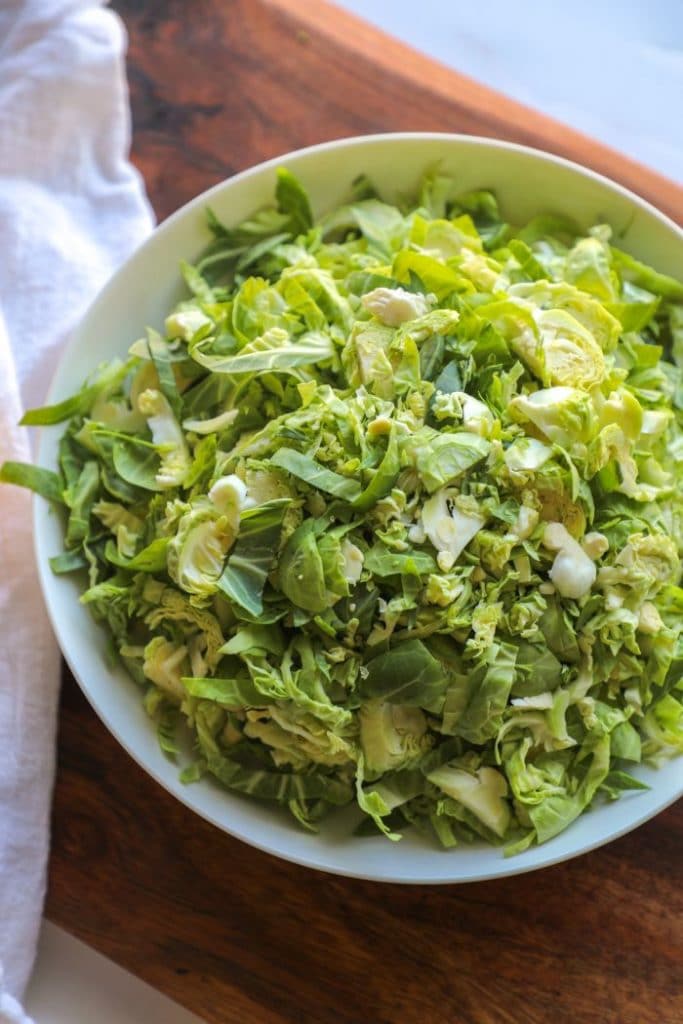 A bowl of shredded brussel sprouts
