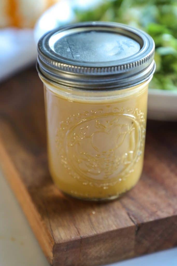 Keto mustard vinaigrette in a jar