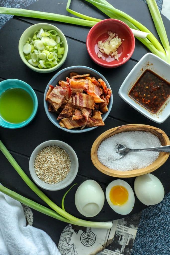 Mise en place prep for the bacon cauliflower friend rice