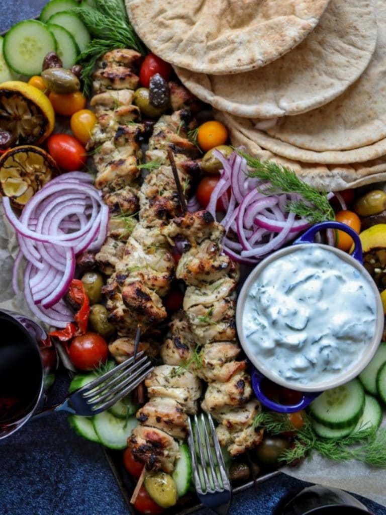 Easy Grilled Greek Chicken Platter