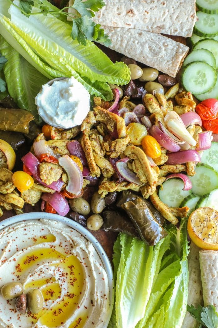 Easy 30 Minute Oven Roasted Chicken Shawarma platter