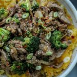A big bowl of Beef and Broccoli with Spaghetti Squash