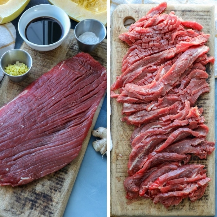 Sliced flank steak for beef and broccoli stir fry