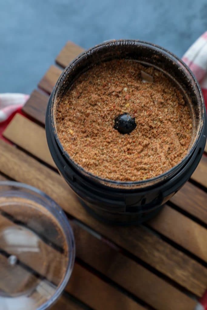 Spicy Cajun BBQ Dry Rub in a spice grinder
