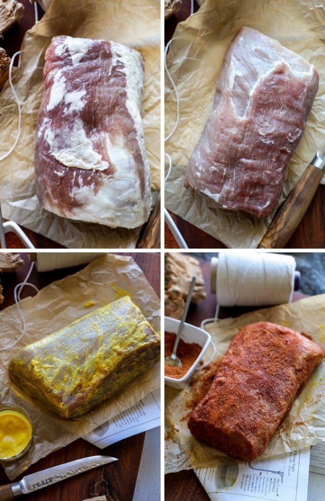 Smoked pork tenderloin preparation steps.