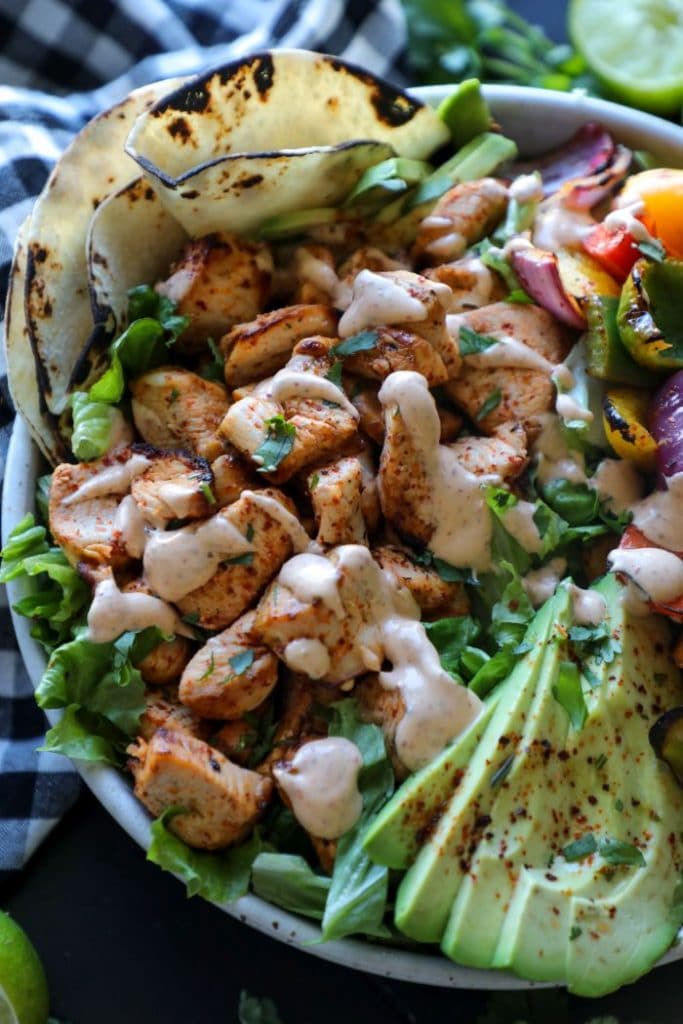 Grilled Chili Lime Chicken Fajita Salad