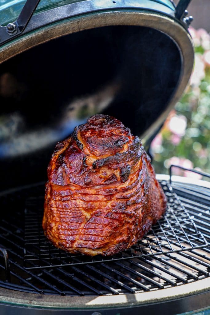 Ham being double smoked on the big green egg 