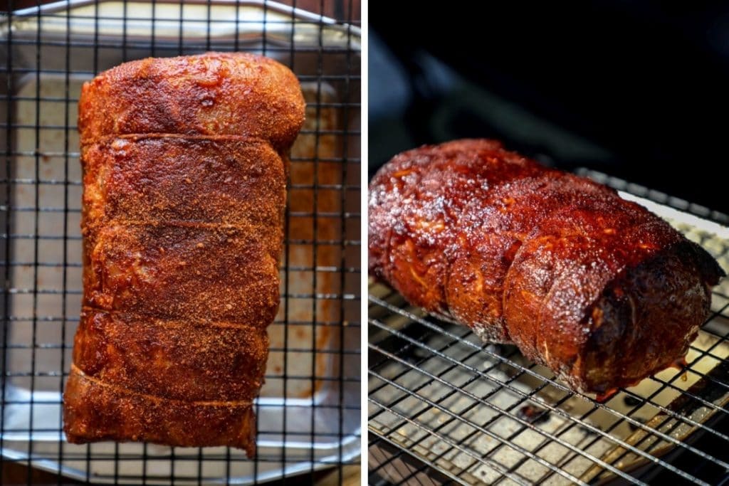 Smoking a pork loin on the big green egg.