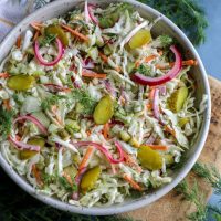 Dill Pickle Coleslaw in a large bowl