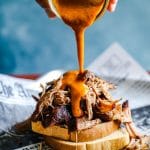 Mustard BBQ sauce poured over pulled pork