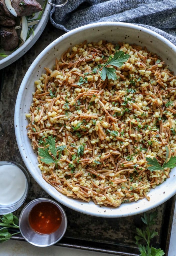 Easy Bulgur Pilaf in a large serving bowl