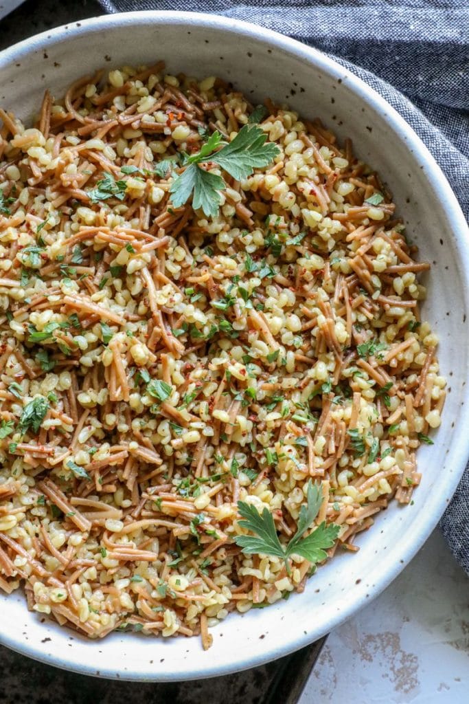 Easy Bulgur Pilaf in a large serving bowl