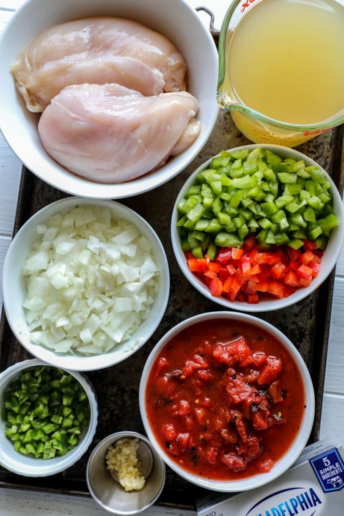 Keto White Chicken Chili ingredients on a tray