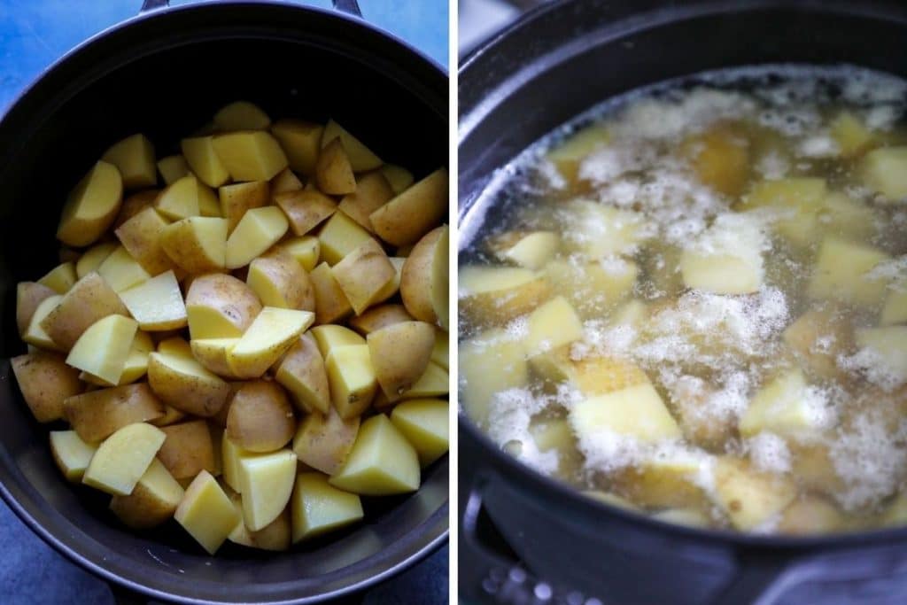 Parboiling the cut potatoes