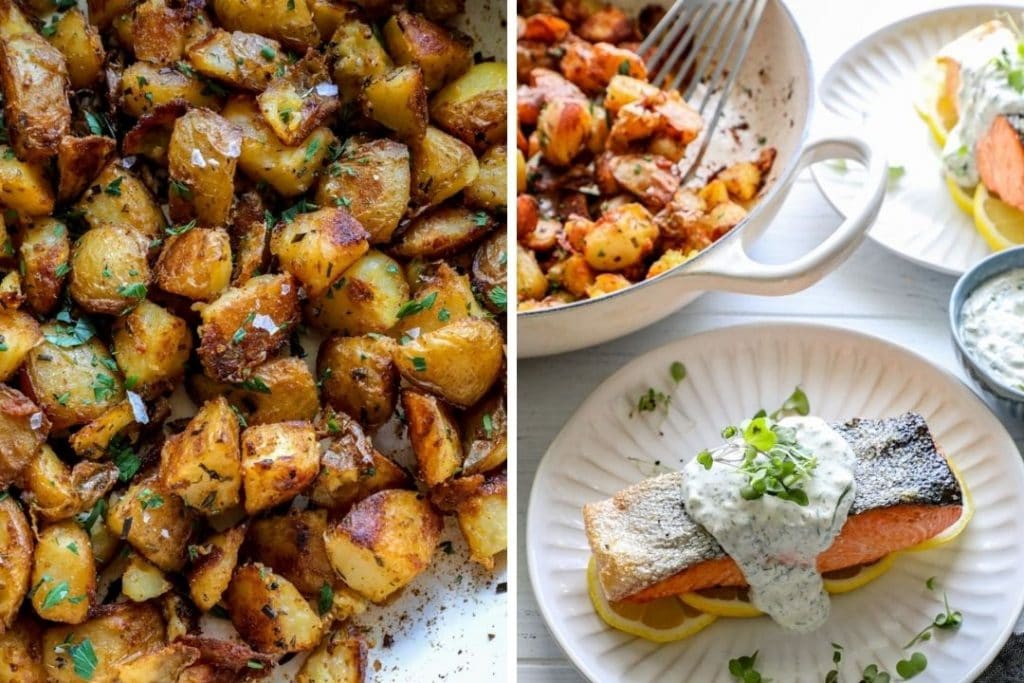 Crispy roasted potatoes served as a side dish