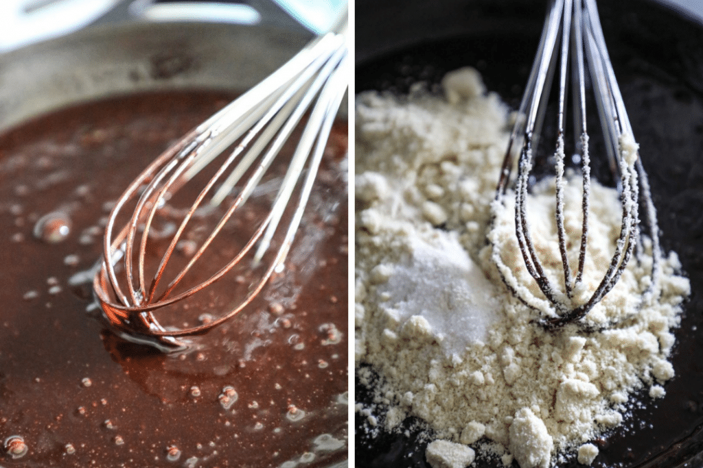 mixing in dry ingredients in fudge brownies