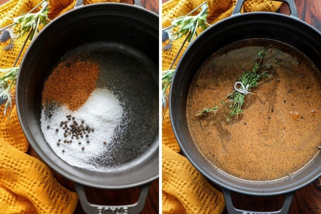 Apple cider brine base in a stock pot