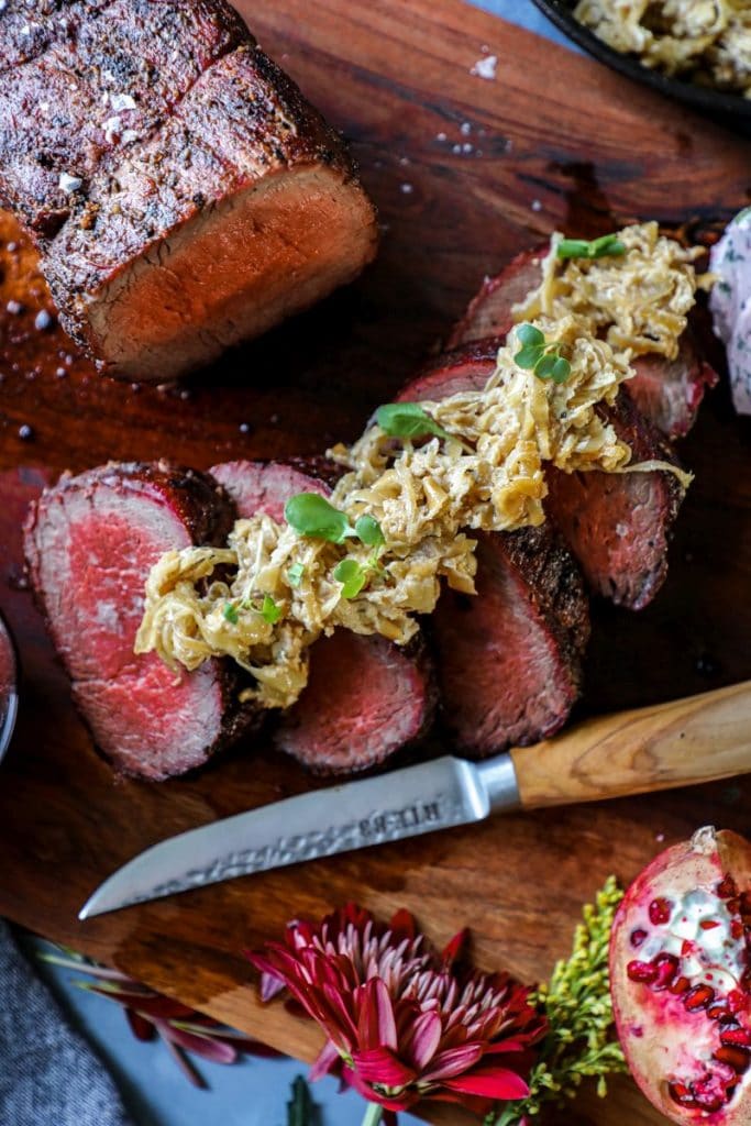 beef tenderloin with caramelized onion sauce