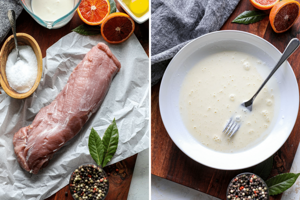 Pork tenderloin and milk and egg mixture