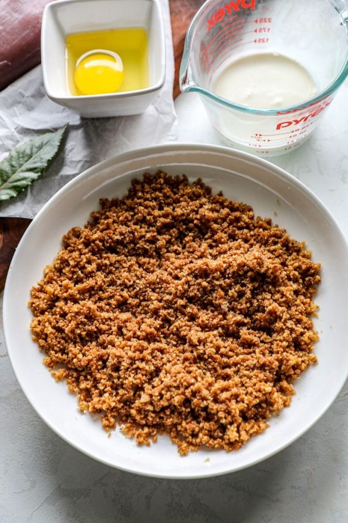 Crispy French onion pieces made into bread crumbs 