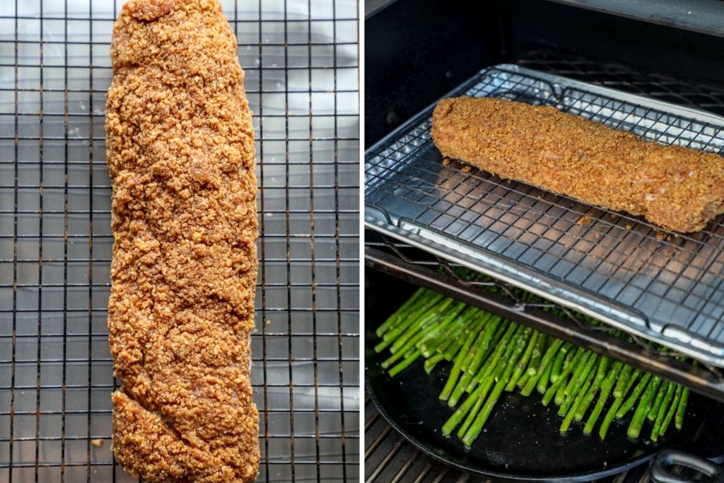 Smoking the pork tenderloin on the grill at 250 F