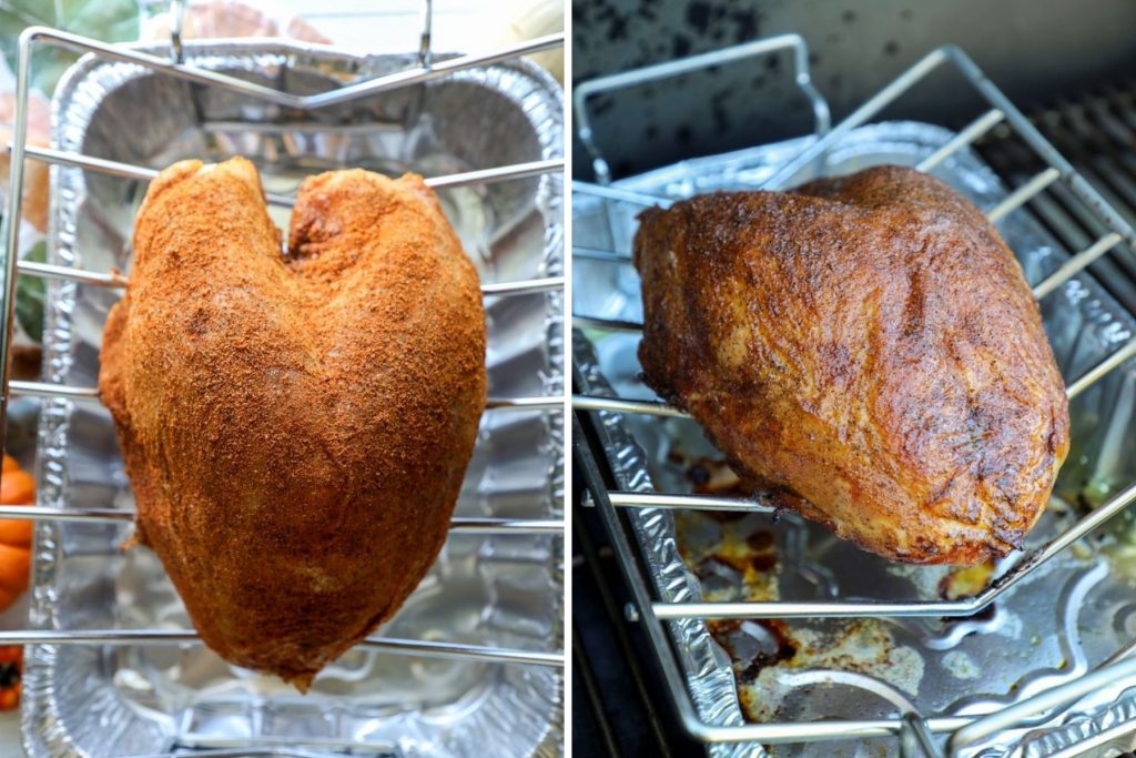 Smoking the turkey breast on the pellet grill