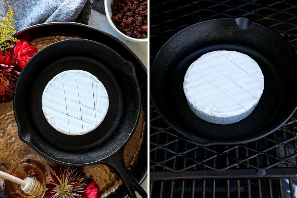 Grilling your brie cheese in a cast iron