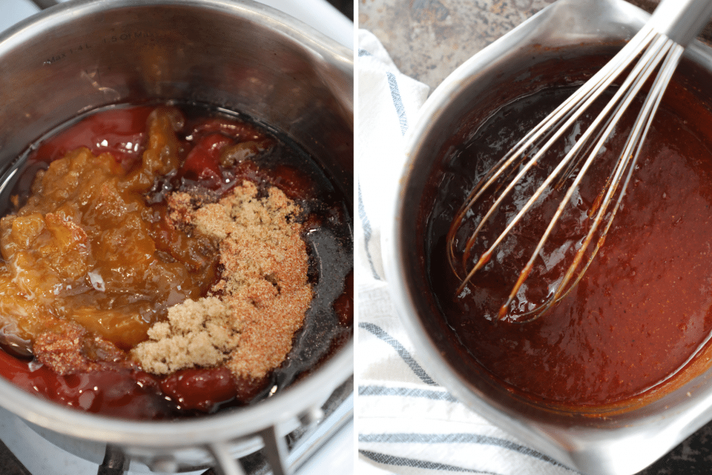 Apricot BBQ sauce cooking on the stove