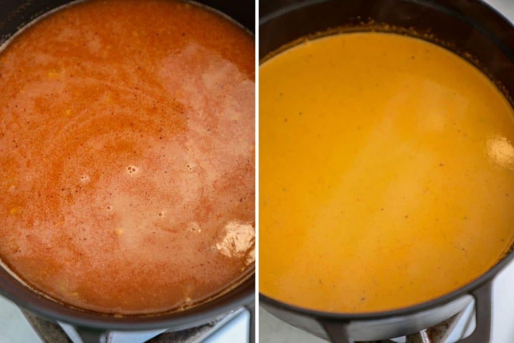 Finish your langostino bisque with stock and heavy cream