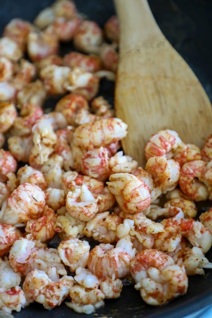 Langostino tails in a pan