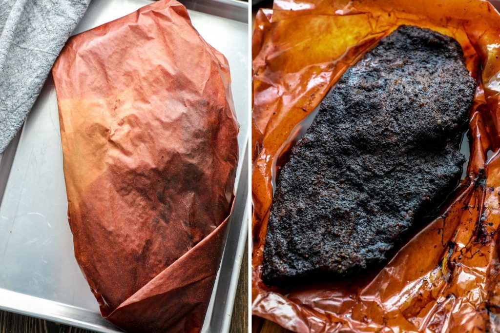 Wrapping a brisket through the stall